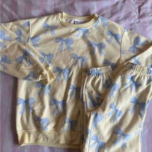 Yellow Bow-Print Women's Lounge Set